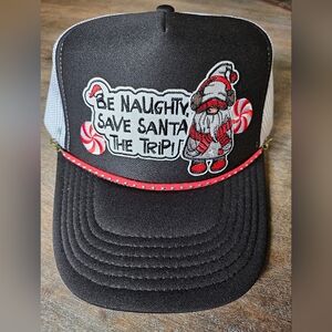 NWT Black Custom black Otto trucker hat Christmas embroidered patches